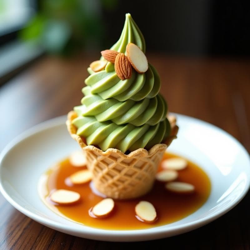 Helado de Té Verde y Almendras con Sirope de Arce: Postre Japonés Sin Lactosa