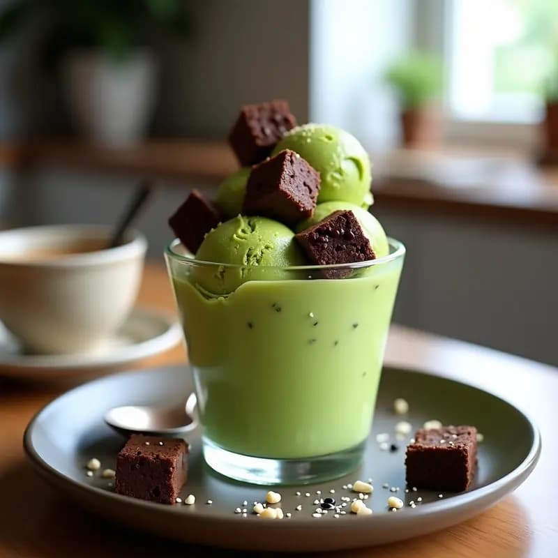 Helado de Té Verde con Trozos de Brownies de Garbanzo: Postre Keto y Proteico
