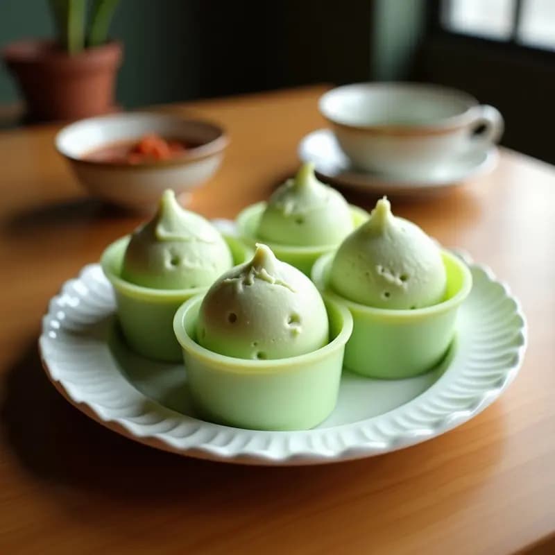 Helado de Té Verde y Coco en Moldes de Silicón: Postre Chino Sin Azúcar