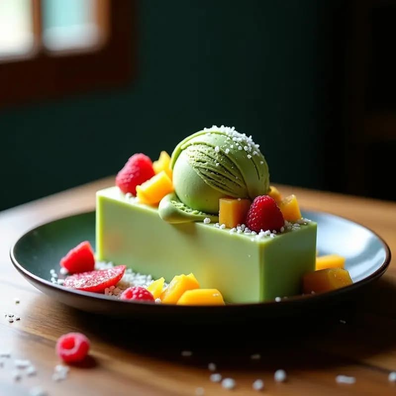 Helado de Té Verde con Toppings de Frutas Liofilizadas: Postre Japonés Sin Lácteos