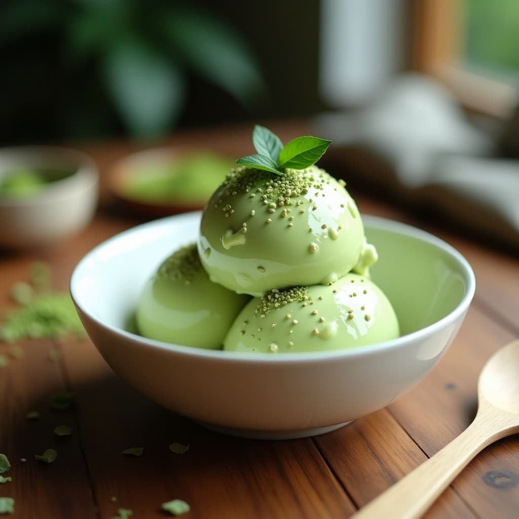 Helado de Té Verde y Ginseng con Base de Yogur Griego: Postre Coreano Proteico