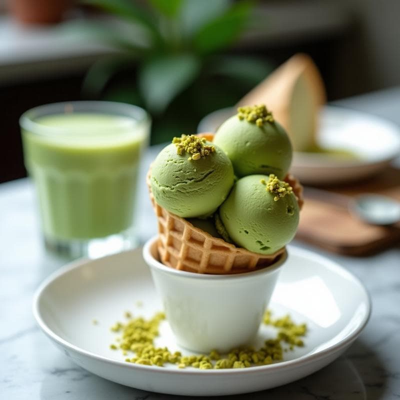 Helado de Té Verde y Leche de Pistacho: Postre Iraní Sin Azúcar con Textura Cremosa