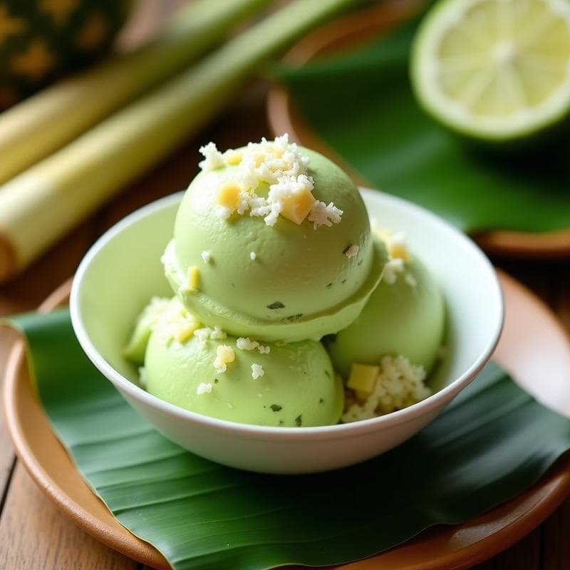 Helado de Té Verde y Lemongrass con Trozos de Piña: Postre Tailandés Sin Lácteos