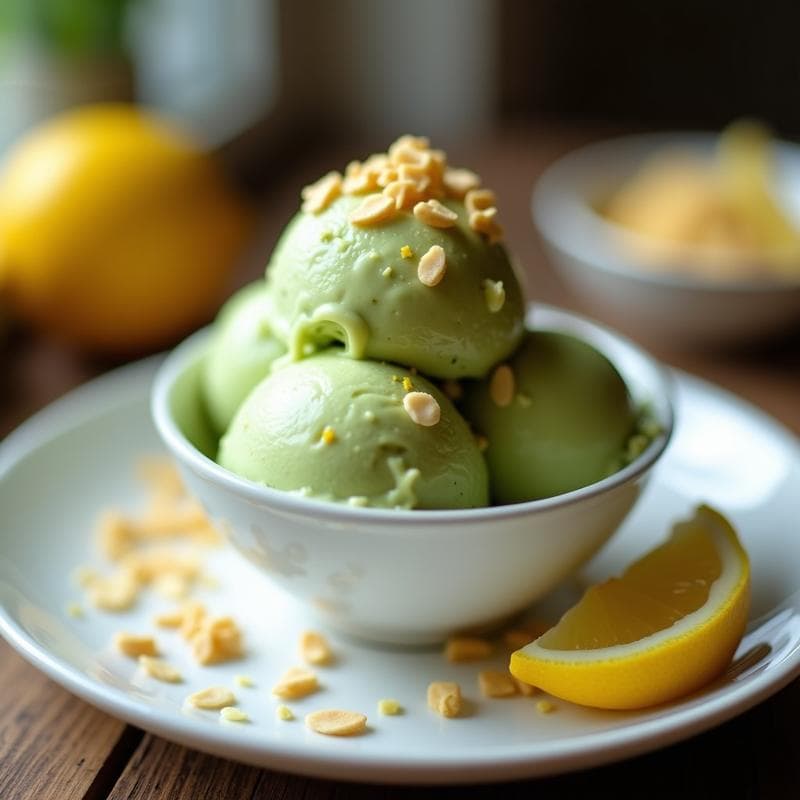 Helado de Té Verde y Limón con Crujiente de Almendras: Postre Keto y Sin Lactosa en 15 Minutos