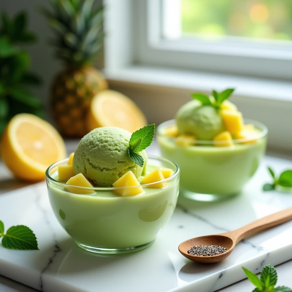 Helado de Té Verde y Limón con Trozos de Piña: Postre Vegano y Detox en 3 Pasos