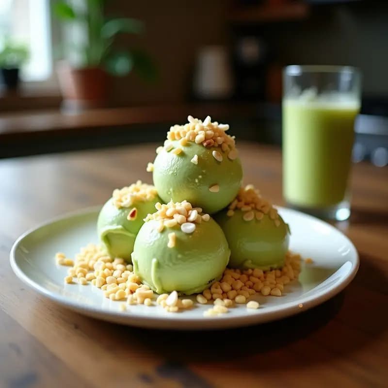 Helado de Té Verde y Maracuyá con Toppings de Coco: Postre Brasilero Vegano