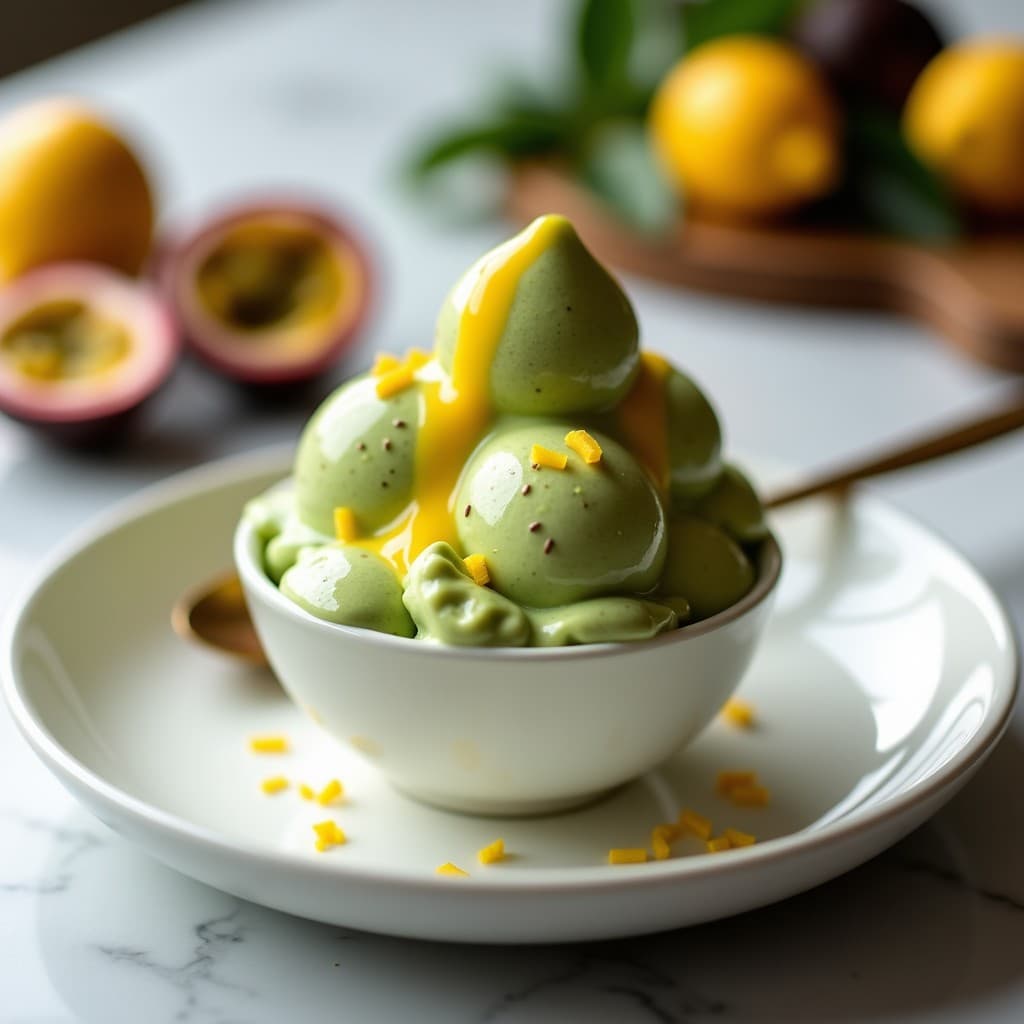 Helado de Té Verde y Maracuyá: Postre Vegano Sin Lácteos con Toque Ácido