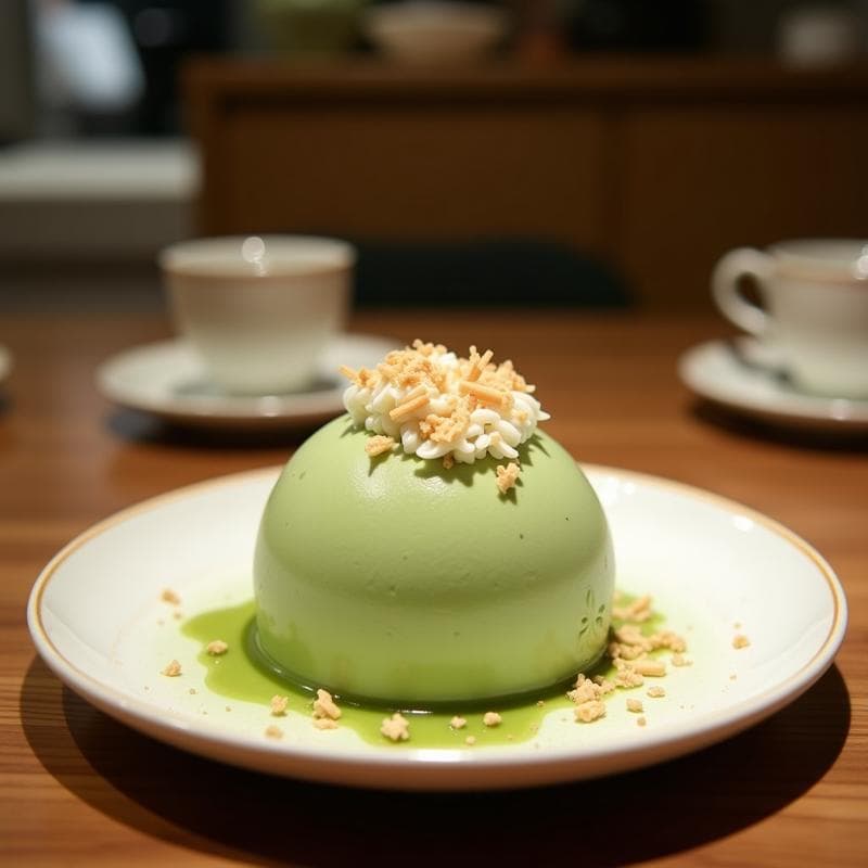 Helado de Té Verde y Ceremonia del Matcha: Postre Chino Sin Lácteos con Topping de Coco