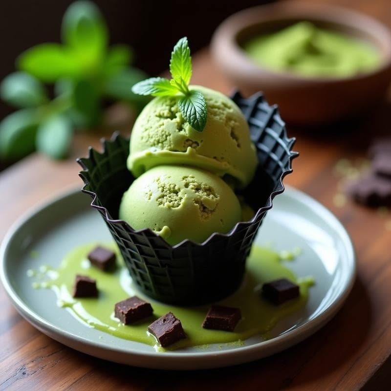 Helado de Té Verde y Menta con Trozos de Chocolate 90%: Postre Keto y Antiinflamatorio