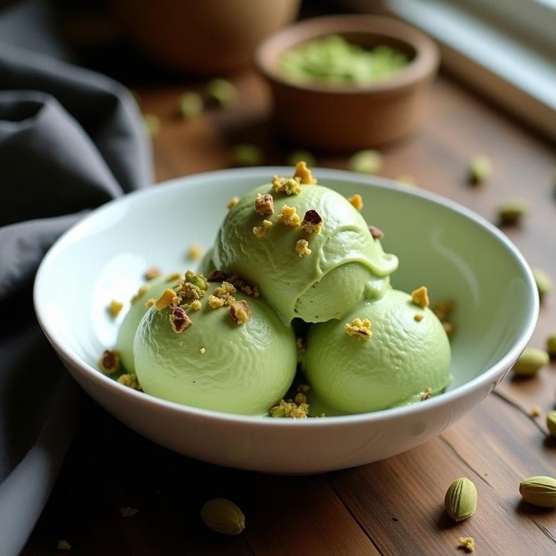 Helado de Té Verde y Ricotta con Trozos de Pistacho: Postre Italiano Keto