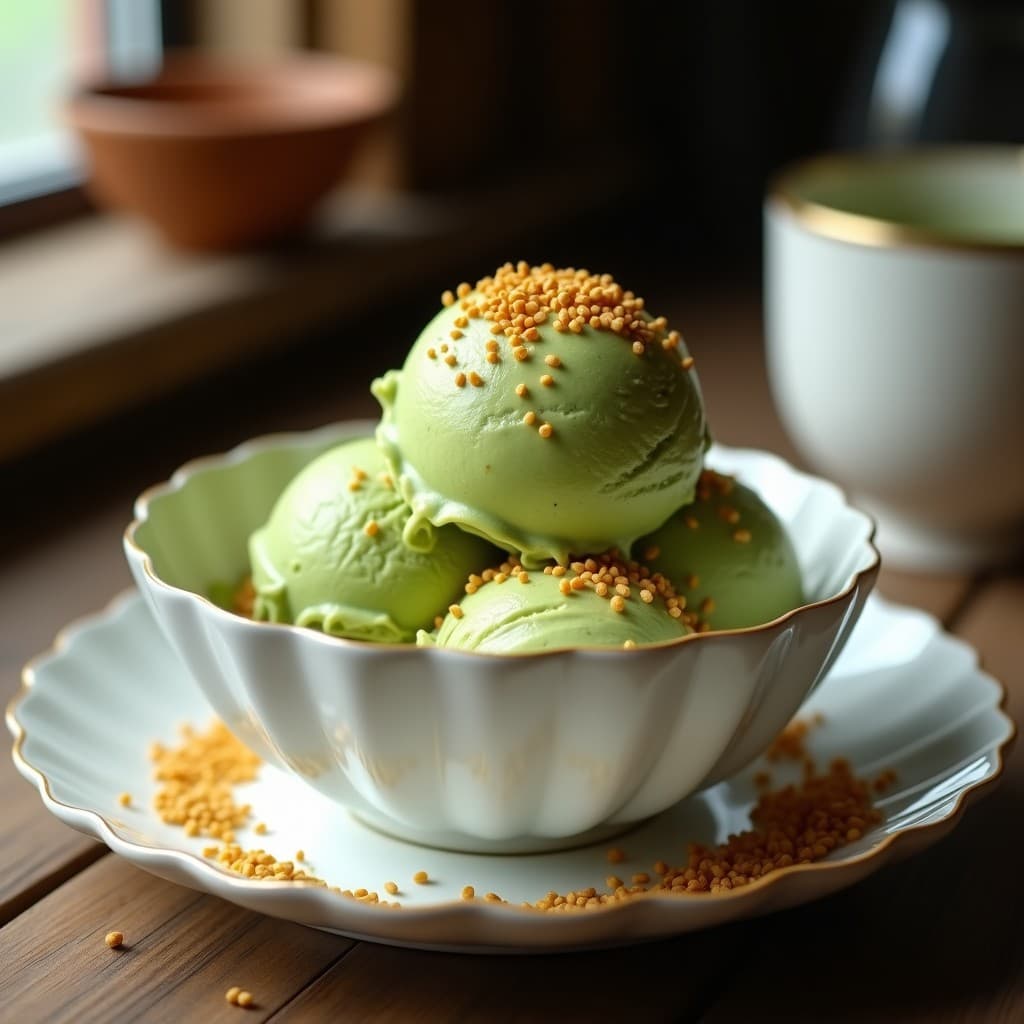 Helado de Té Verde y Semillas de Amapola: Postre Polaco Sin Azúcar con Textura Crujiente