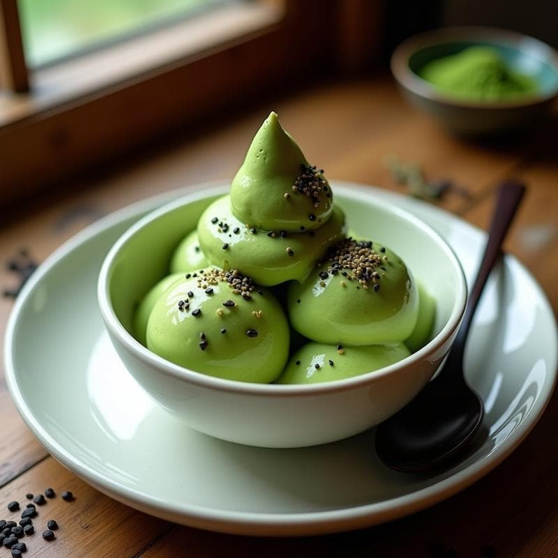 Helado de Té verde y Sésamo Negro: Postre Japonés Sin Lactosa y Sin Azúcar