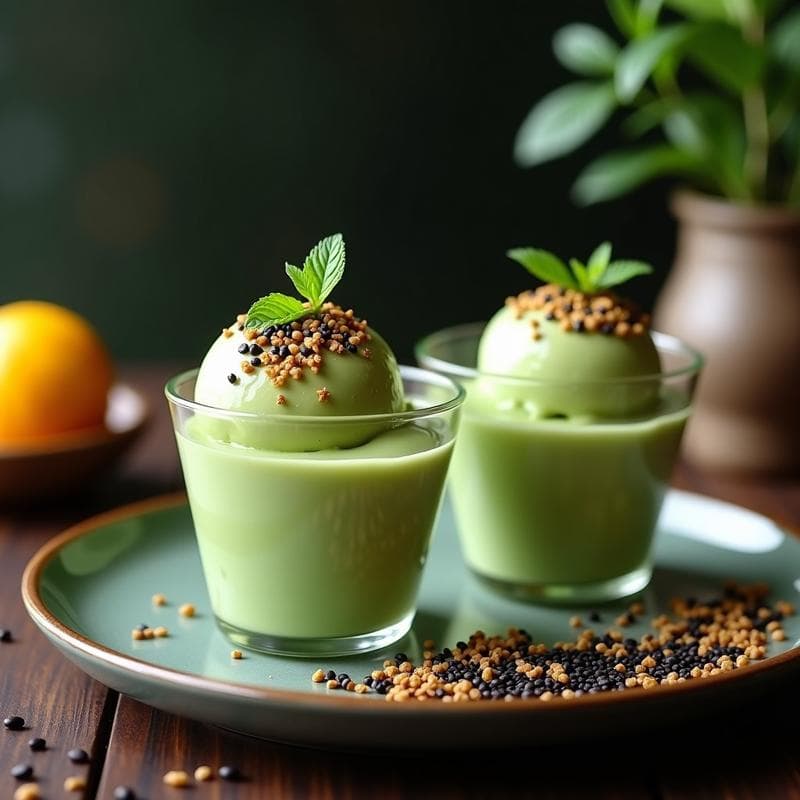 Helado de Té Verde y Yuzu con Crujiente de Sésamo: Postre Japonés Sin Lácteos en Airfryer