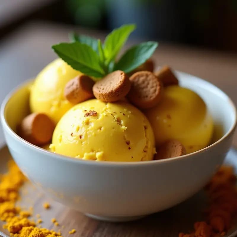 Helado de Turmeric Latte con Trozos de Galletas de Jengibre: Postre Antiinflamatorio Keto