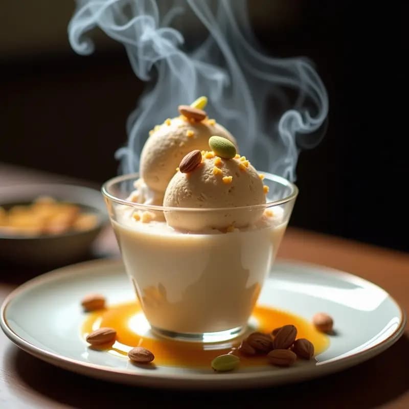 Helado de Turrón de Agramonte y Pistacho con Nitrógeno Líquido: Postre Español de Autor en 10 Minutos