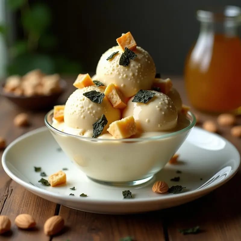 Helado de Turrón y Algas: Postre Español Vegano con Toque Salado y Textura Cremosa