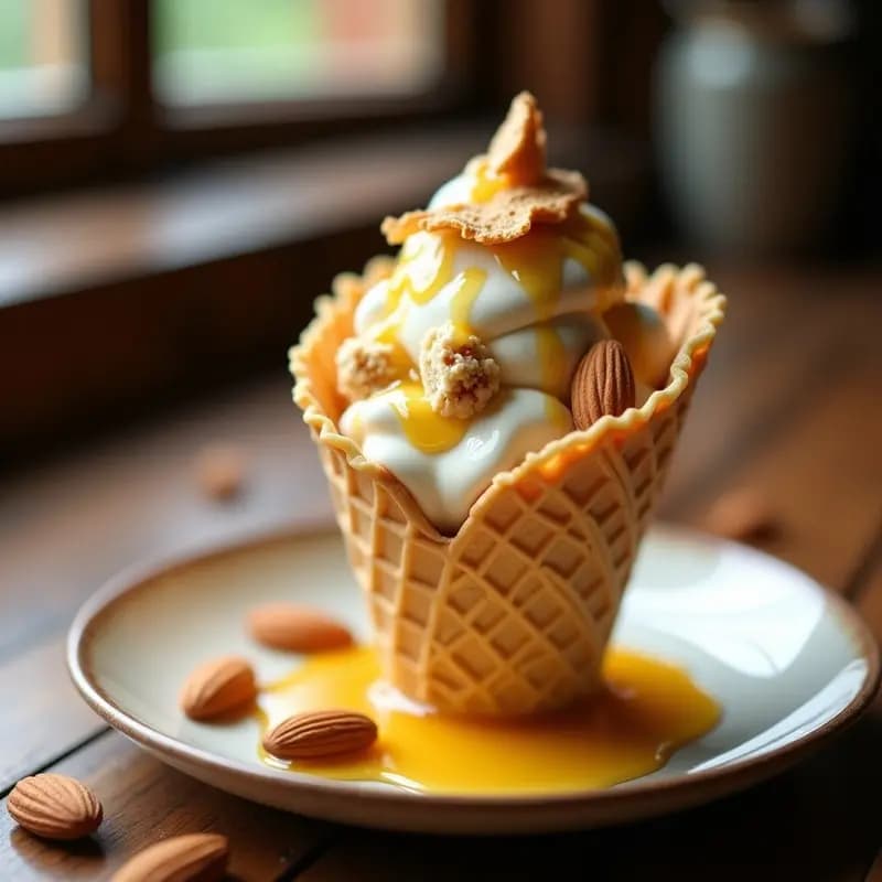 Helado de Turrón con Trozos de Almendra y Sirope de Miel: Navidad en un Cono