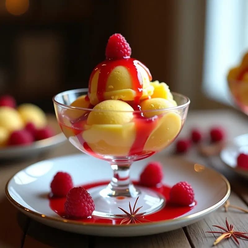 Helado de Turrón y Azafrán con Salsa de Frambuesa: Postre Español Sin Azúcar en Thermomix