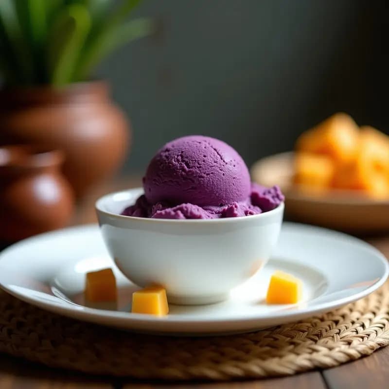 Helado de Ube con Trozos de Queso Cheddar: Postre Filipino Fusion