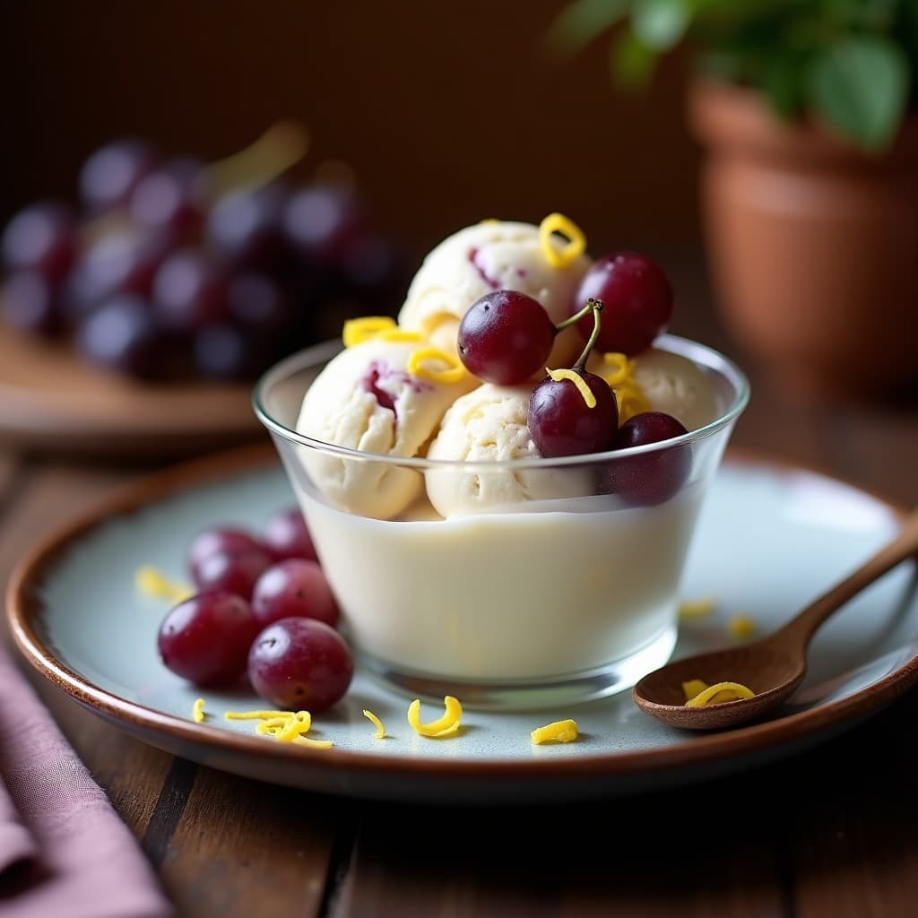 Helado de Uva Moscatel y Queso Crema Vegano: Postre Español Sin Azúcar con Toque Ácido