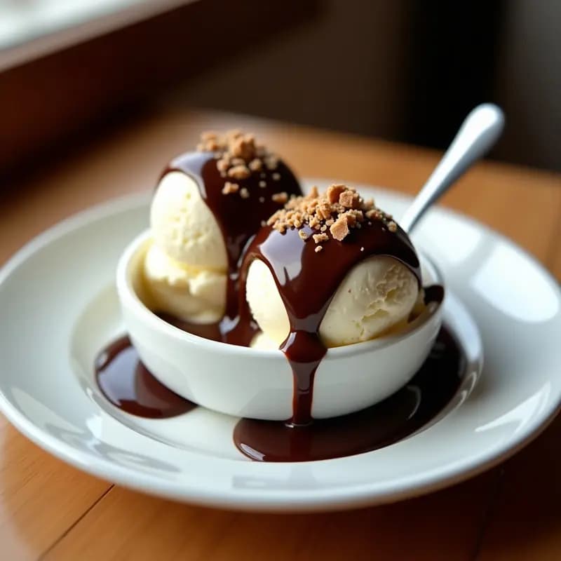 Helado de Vainilla con Salsa de Chocolate Caliente: Postre Clásico para Endulzar