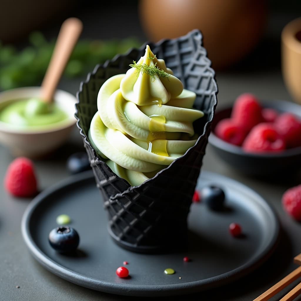 Helado de Wasabi y Frutos del Bosque con Syrup de Agave: Postre Japonés Sin Lácteos