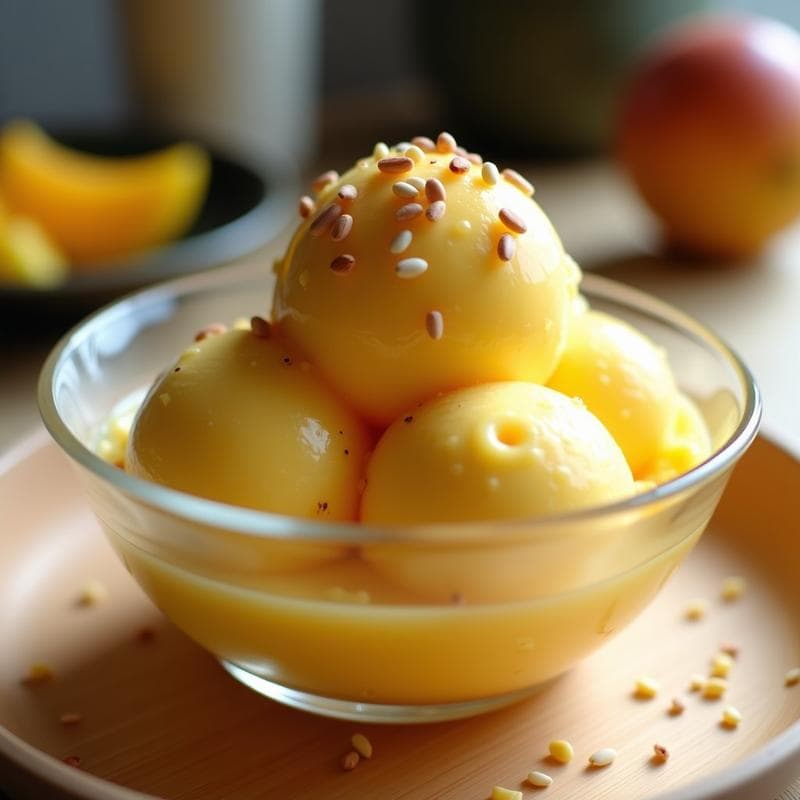 Helado de Wasabi y Mango con Crujiente de Sésamo: Postre Japonés Picante y Dulce