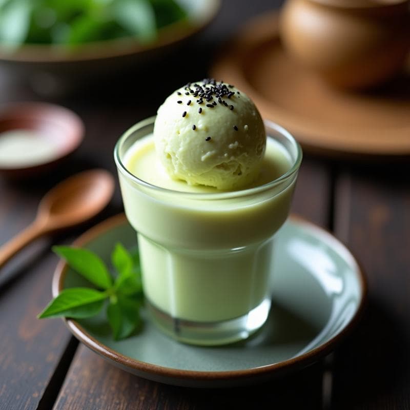 Helado de Wasabi y Miel de Manuka: Postre Japonés Gourmet con Contraste de Sabores