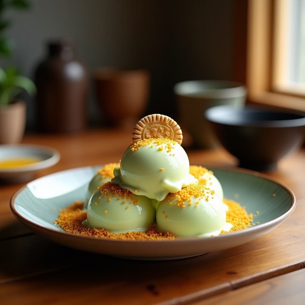 Helado de Wasabi y Miel de Ulmo con Galletas de Sésamo: Postre Fusion Chileno-Japonés