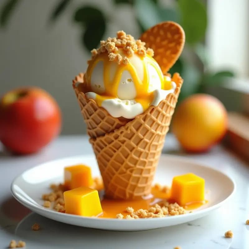 Helado de When Mango con Trozos de Galletas María y Salsa de Caramelo Casero: Postre Indio Reinterpretado