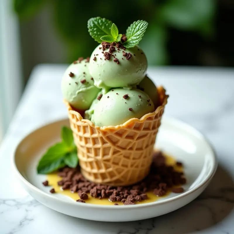 Helado de Yerba Mate y Menta con Virutas de Chocolate 85%: Postre Argentino Sin Azúcar
