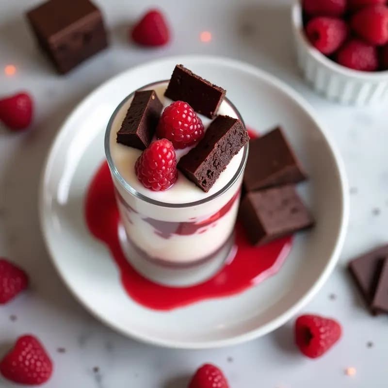 Helado de Yogur Griego con Trozos de Brownies y Salsa de Frambuesa: Postre Proteico que Enloquece Reels
