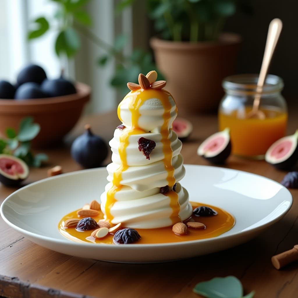 Helado de Yogur Griego y Higos Negros con Miel de Eucalipto: Postre Griego Sin Lactosa