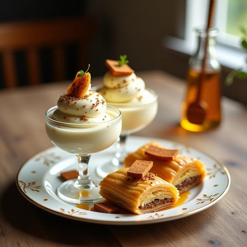 Helado de Yogur Griego y Miel con Trozos de Baklava: Postre Griego Tradicional en 5 Minutos