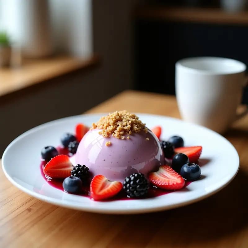 Helado de Yogur de Soja y Frutos del Bosque con Granola de Coco: Postre Francés Sin Lactosa