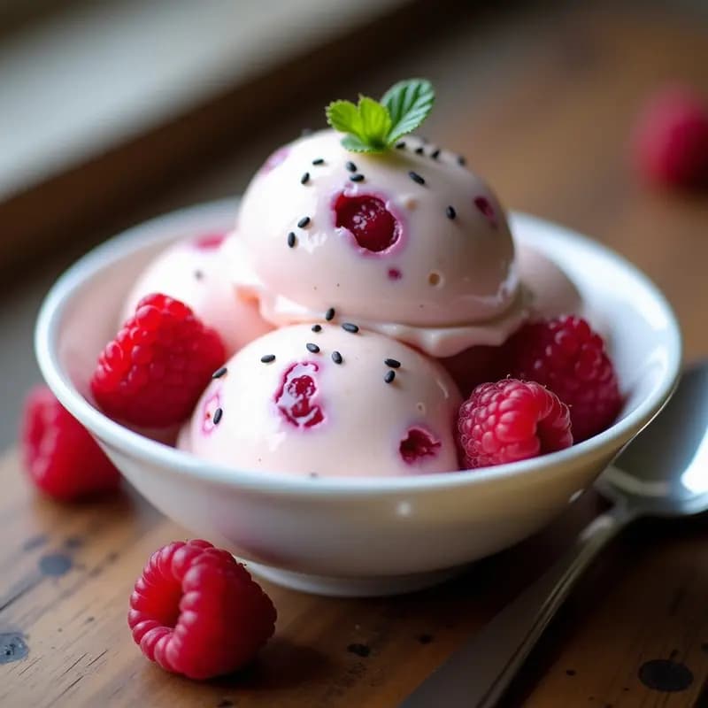 Helado de Yogur de Soya con Frambuesas y Semillas de Amapola: Postre Polaco Vegano Sin Lácteos
