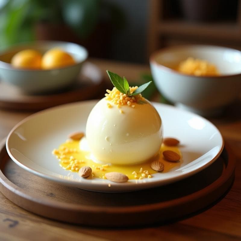 Helado de Yuzu y Coco con Virutas de Almendra: Postre Japonés Sin Lácteos y Refrescante