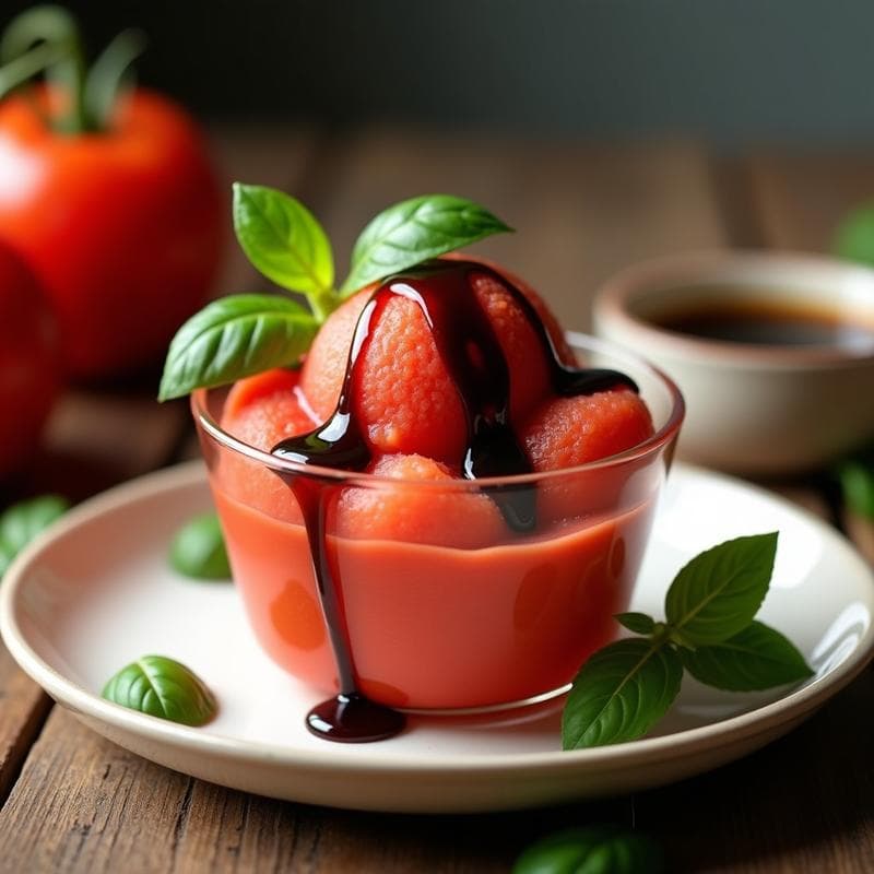 Helado de Zumo de Tomate y Albahaca: Postre italiano Refrescante Sin Azúcar