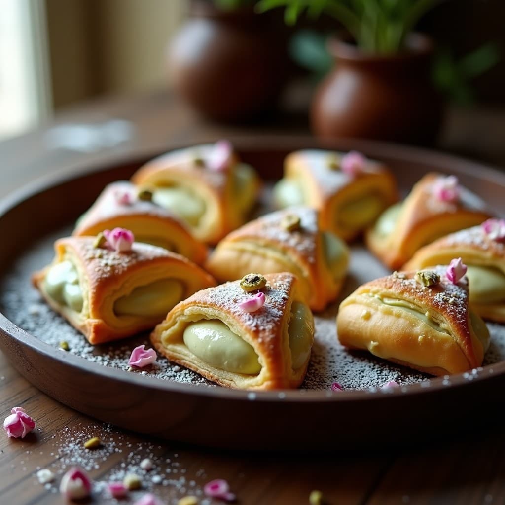 Hojaldres de Masa de Almendra con Relleno de Crema de Pistacho y Rosa: Receta Francesa Keto