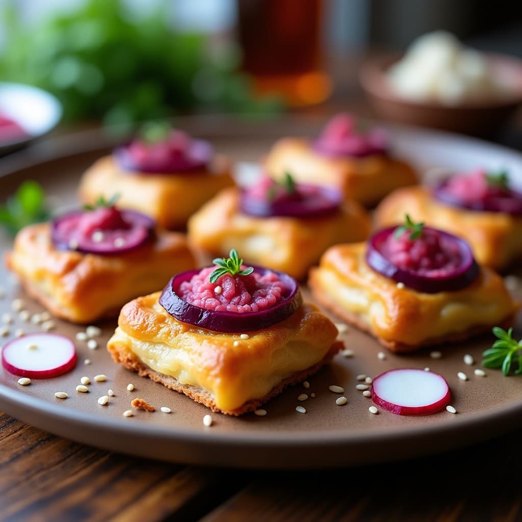Hojaldres de Batata Morada y Pesto de Rábanos: Aperitivo Vegano Crujiente en Airfryer