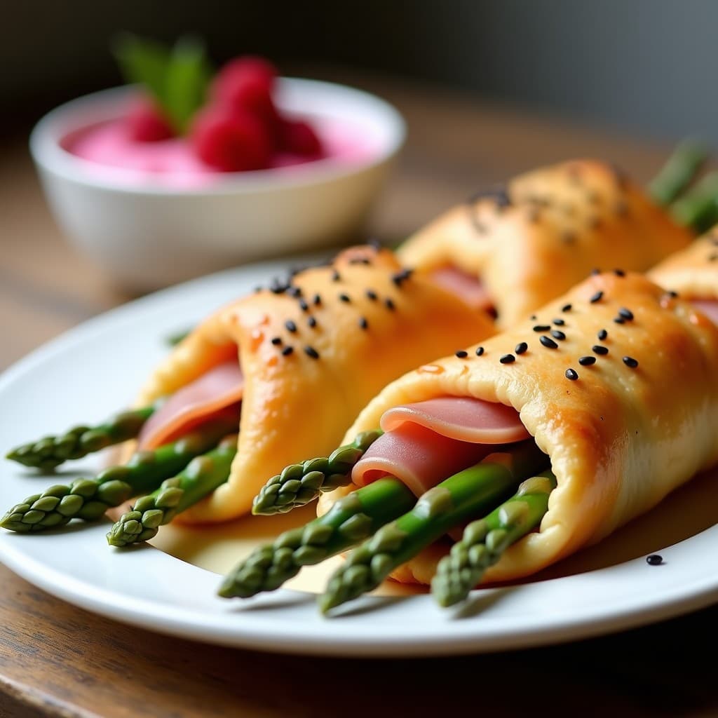Hojaldres de Espárragos Blancos y Jamón Serrano con Salsa Rosa de Frambuesa: Entrante Gourmet en 20 Minutos