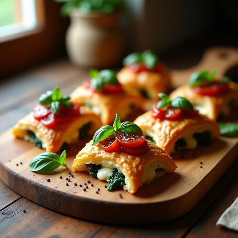 Hojaldres de Espinacas y Queso de Búfala con Salsa de Tomates Secos: Receta Italiana en Airfryer