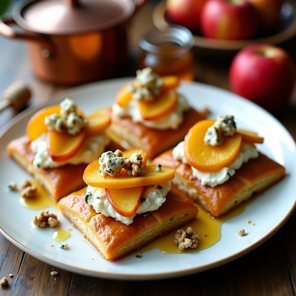 Hojaldres de Manzana y Queso Azul con Miel de Trufa: Receta Francesa Gourmet en 15 Minutos