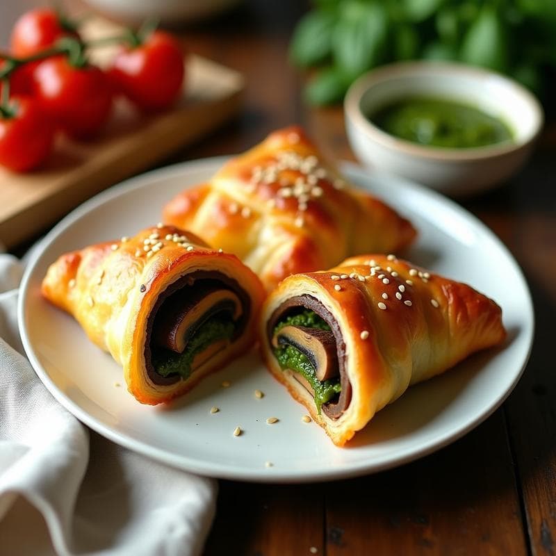 Hojaldres de Champiñones Portobello y Pesto de Albahaca: Entrante Vegano en Airfryer