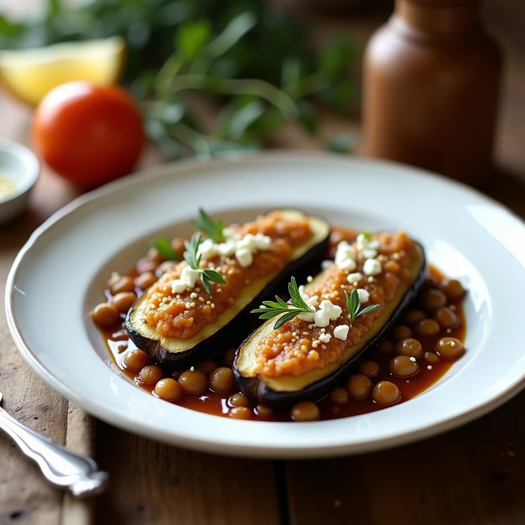 Holandas de Berenjena Rellena de Lentejas Beluga y Queso Feta: Receta Griega Sin Gluten