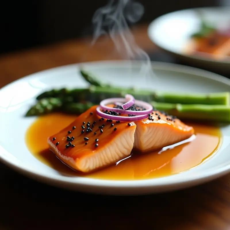 Honey Garlic Salmon con Espárragos al Vapor: Receta Coreana en 15 Minutos