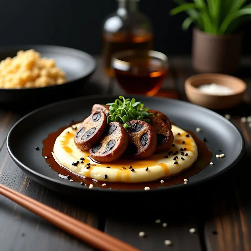 Carne de Hongos Portobello Marinada en Salsa Teriyaki con Puré de Coliflor: Receta Vegana de Inspiración Japonesa
