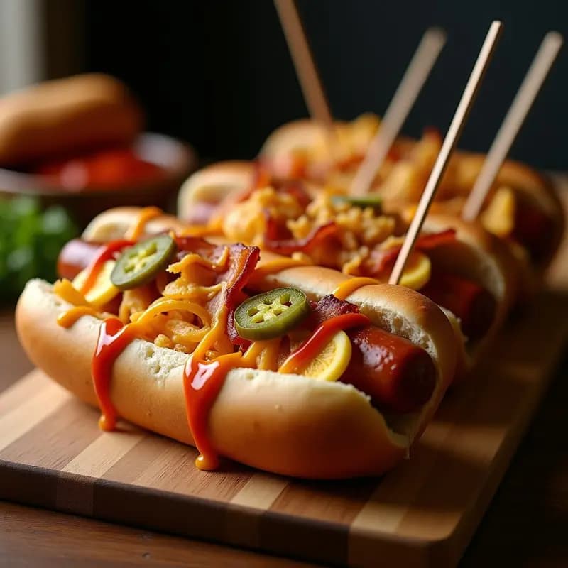 Hot Dog de 1 Metro: Pan, Salchichas, Queso, Bacon y Toppings Ilimitados