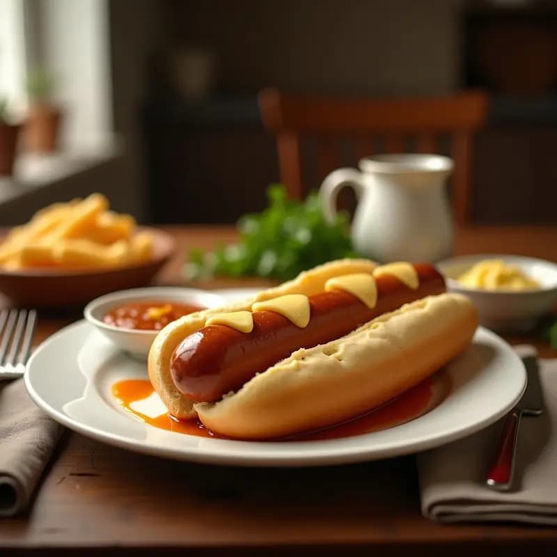Hot Dog de Salchicha Bratwurst con Sauerkraut, Mostaza Dulce y Queso Emmental: El Clásico Alemán Reinventado