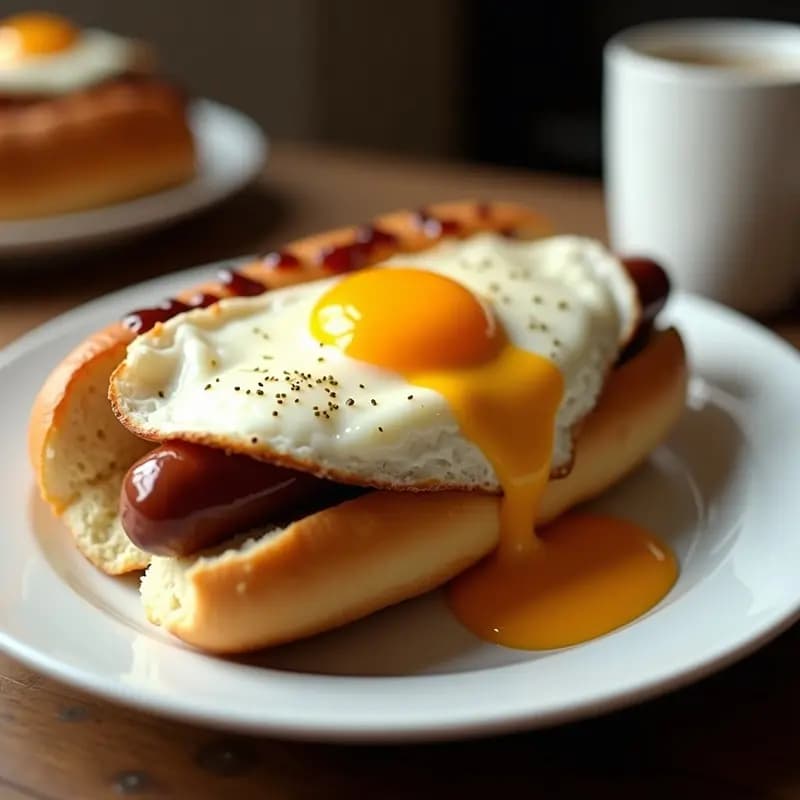 Hot Dog de Desayuno con Pan de Brioche, huevo frito y Queso Americano: Receta de Comfort Food Matutino
